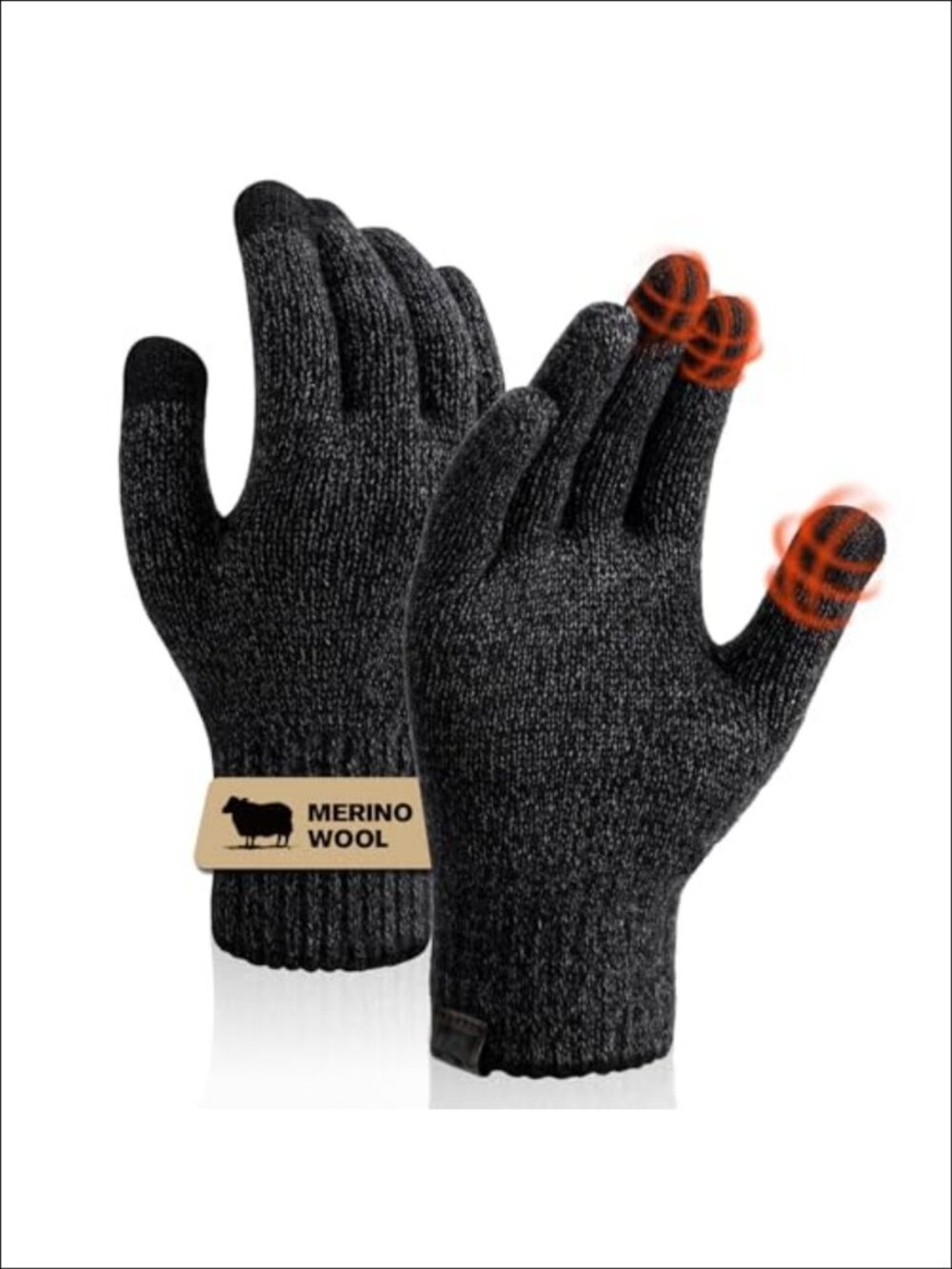 Merino Wool Touch Screen Gloves Liner Thermal Knit for Winter Running Hiking